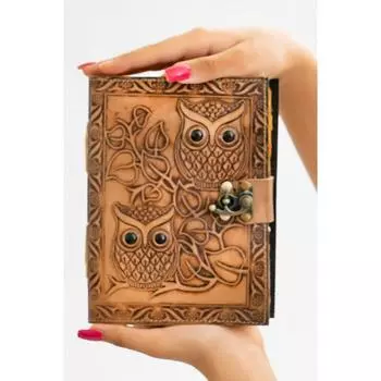 Дневник из кожи с тиснением совы, 200 нелинейных страниц ручной работы, винтажная кожа 7 x 5 in коричневый