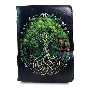 Дневник из натуральной кожи ручной работы Древо жизни Винтажный дневник Черная книга для записей 7 x 5 in