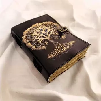 Дневник из принтованной кожи «Золотое дерево», Кожаный журнал, Свадебный подарок, Дневник сновидений на 200 листов ручной работы, Блокнот, Дневник путешествий, Персонализированный подарок. 7 x 5 in