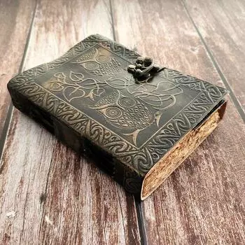 Дневник из тисненой кожи с совой, Кожаный журнал в винтажном стиле, Кожаный альбом для эскизов, Блокнот, Журнал, Свадебный подарок, Персонализированный подарок для путешествий. 7 x 5 in