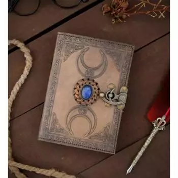 Дневник ручной работы из кожи Triple Moon с замком для подарка на день рождения 7 x 5 in коричневый