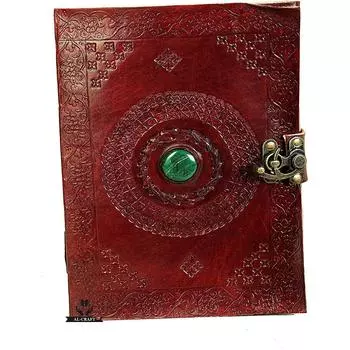 Дневник ручной работы из натуральной кожи с зеленым камнем и коричневым тиснением с металлическим замком - размер (ЧАС) 10 *(L) 7* коричневый 10 x 7 in коричневый