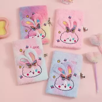 Дневник с замком и ключами для девочек Кролик Плюшевый блокнот для девочек Плюшевый журнал Секретный дневник для девочки Подарок на день рождения и Рождество розовый