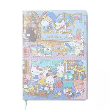 Дневник Sanrio B6 в линейку с персонажами Sanrio 2025, блокнот на октябрь с наклейкой-расписанием и закладкой 456195 (Горизонтальный тип) (Начиная с 2024 г.)