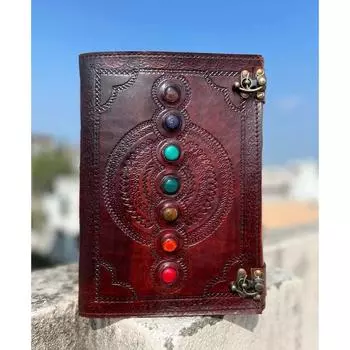 Дневник в подарок, 10х7 дюймов, очень большой, коричневый кожаный журнал с семью камнями, 620 страниц 10 x 7 in коричневый