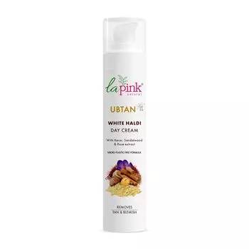 Дневной крем La Pink Ubtan White Haldi | Формула на 100% свободна от микропластика | Удаляет загар | Кесар, сандаловое дерево и роза | Все типы кожи | 50 г
