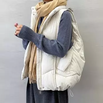 Дневной однослойный жилет из хлопка для женщин, осенне-зимний, новый модный тренд, универсальный жилет, свободный жилет, куртка S чёрный