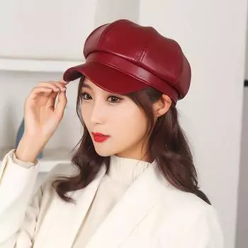 Дневной ретро-берет женский из искусственной кожи однотонный универсальный шляпа художника весенняя восьмиугольная шляпа One Size серый