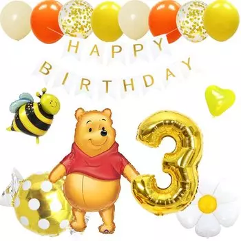 ДНИ ШАРОВ Украшение на день рождения С ДНЕМ РОЖДЕНИЯ Винни Дисней Милый для и Мальчиков Набор, Шары, ДЕНЬ РОЖДЕНИЯ, Пух, Гирлянда, Украшения, Желтый,