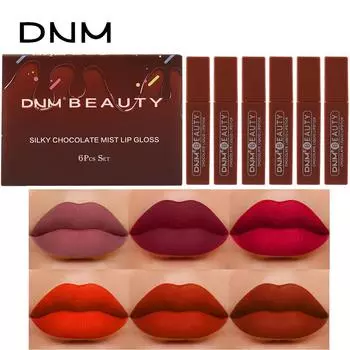 DNM Шелковисто-матовый шоколадный блеск для губ, набор цветов из 6 предметов, антипригарный водонепроницаемый блеск для губ, набор глазурей для губ 01
