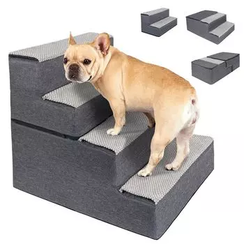 Dnzzs Dog Stairs Steps Pet Stairs Dog Steps High Density Stability Cover Removable Washable Suitable for Small Dogs Non-slip (4 Tiers, Gray) серый