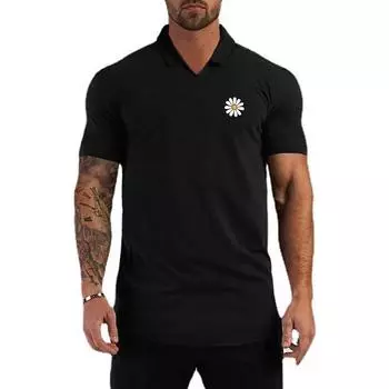 Do The Work Muscleguys Летняя мода Удобная спортивная повседневная хлопковая рубашка-поло с отложным воротником с принтом для мужчин M чёрный