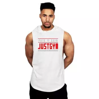 Do The Work Muscleguys Тренажерный зал Спортивная хлопковая футболка с буквенным принтом Бодибилдинг Фитнес-тренировки Летняя повседневная крутая майка с капюшоном M белый