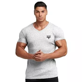 Do The Work Новый бренд Модный повседневный летний свитер с V-образным вырезом и приталенным кроем Мужская классическая полосатая верхняя одежда Футболка M чёрный