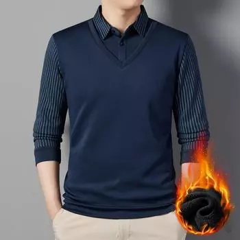 Добавить бархатную и толстую футболку с длинными рукавами, мужскую новую осенне-зимнюю рубашку-поло с теплой подошвой M