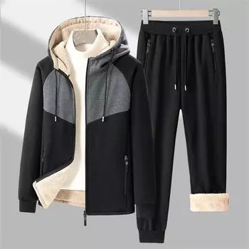 Добавить бархатный утолщенный теплый комплект из двух частей из овечьего бархата для спорта, осень-зима, худи-кардиган, толстовка, брюки, новый костюм, мужской L