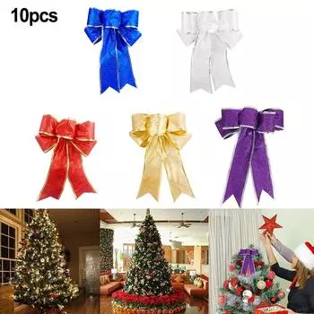 Добавить Festivewith 10 ретро-ленточных подвесок-бантов для рождественского декора серебряный