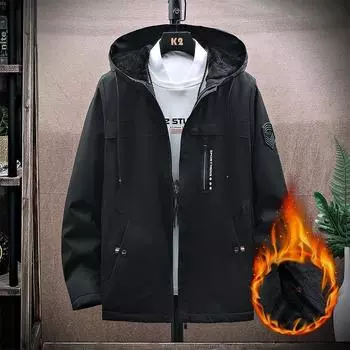 Добавить флисовое толстое модное мужское тонкое пальто с капюшоном Мужская повседневная куртка тренчкот трендовый длинный 2XL