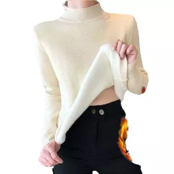 Добавить флисовую основу Slim-fit свитер женский полуводолазка один толстый флисовый свитер женский новый зимний полуводолазка One size