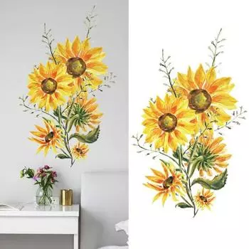 Добавить Наклейку на стену без остатков Самоклеящаяся ПВХ с росписью подсолнух жёлтый