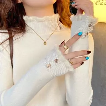 Добавить пуховое пальто женское осень и зима новое белое толстое внутри с полуводолазкой снизу пальто норковый бархат теплый верх One size