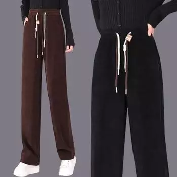 Добавить ворс утолщенный прямой цилиндр с высокой талией шнурок все виды одежды тонкие повседневные брюки женщина S