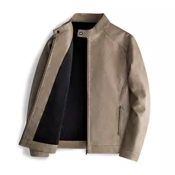 Добавлена флисовая мужская кожаная куртка мотоциклетная куртка из искусственной кожи мужская посадка воротник стойка мужское пальто кожаное пальто L