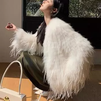 Добрая фея~ зимняя новая шуба из шерсти енота с плетеными полосками, женское короткое легкое модное пальто S белый