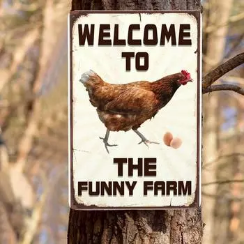 Добро пожаловать на Веселую ферму, деревенский курятник, металлический винтажный знак, декор для патио, ванная комната, художественное украшение на стену 20x30cm чёрный