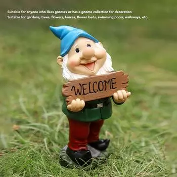 Добро пожаловать, статуя гнома, яркие детали, изысканная прекрасная статуя гнома для украшения двора на открытом воздухе