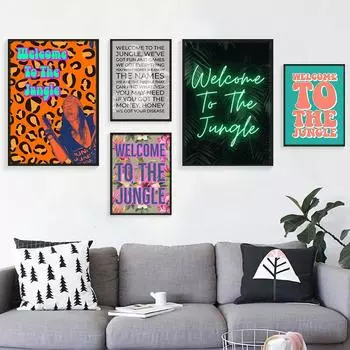 Добро пожаловать в джунгли, тексты песен, печать Guns N Roses, вдохновленный музыкальным плакатом, 80-е годы, рок-музыка, холст, картина, скандинавский современный домашний декор 21cm30cm NoFrame