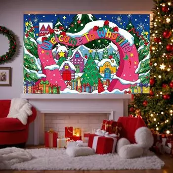 Добро пожаловать в Whoville. Товары для украшения рождественской вечеринки. Фотореквизит 180*110 см. Фон с изображением зимней деревни для детей. Новый.