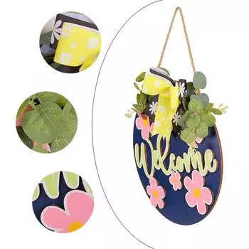 Добро пожаловать весна деревянный знак венок, письмо дверь подвеска пасторальный ранчо украшение кулон X2-29 pink flower wooden card