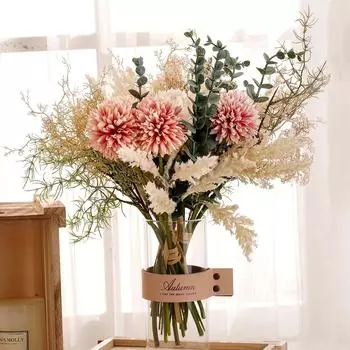 DociDaci Искусственный цветок Белый Высококачественный Шелковый Одуванчик Эвкалипт Гибридный Букет Свадьба Домашняя Вечеринка Искусственные Цветочные Украшения 2pcs