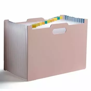 Document File 13 Pockets A4 Document Case Document Stand File Box Office Organization Document Storage Free Standing (Pink)