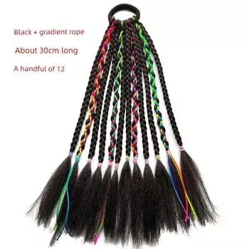 Дофамин Цвет Детский Грязная Коса Сценическое Выступление Градиентный Цвет Парик Маленькая Коса Высокотемпературное Волокно Волокно Волос Тибетская Коса Black +4 color rope a 12 Root 30cm long