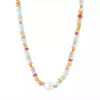 Дофамин Цветной Натуральный Камень Пресноводный Жемчуг Бусины Ожерелье Королева Вдовствующая Универсальные Украшения Ключичная Цепочка Личность Темперамент