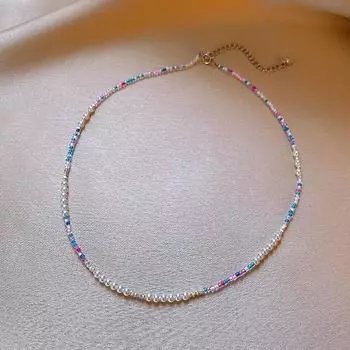 Дофамин Этническое Ретро Ожерелье-Чокер из Бусин и Разноцветного Жемчуга - Нишевая Высококлассная Мода