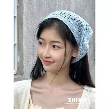 Дофамин пасторальный вязаный платок женская сумка голова треугольник полотенце морское полотенце для волос модная повязка на голову головной убор 2024 новый One size (both adults and children can do it)