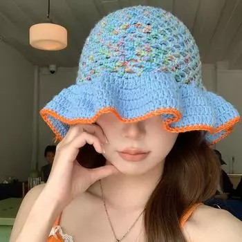 Дофаминовая контрастная цветная ажурная вязаная панама весна-лето дышащая универсальная повседневная милая красивая женская шапка 56-58cm белый