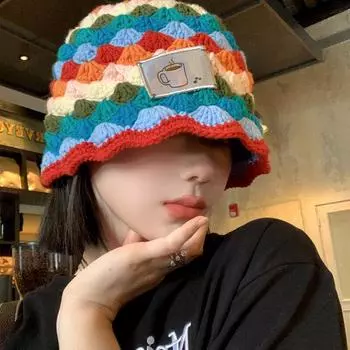 Дофаминовая ромбовидная вязаная радужная панама женская универсальная шапка маленькая шерстяная панама весенне-осенняя панама M56-58cm