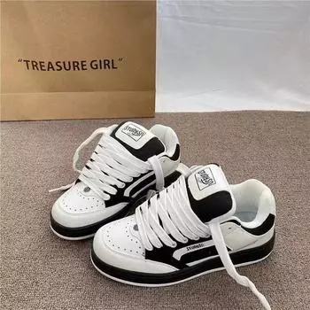 Дофаминовые ретро студенческие повседневные туфли весна новые черно-белые платформа надпись хлебные туфли женские 35