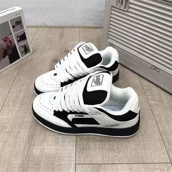 Дофаминовые ретро студенческие повседневные туфли весна новые черно-белые платформа надпись хлебные туфли женские 35