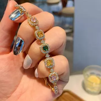 Дофаминовый браслет имитация Параиба простой зеленый бриллиантовый золотой платиновый браслет многоцветный браслет сокровища для женщин