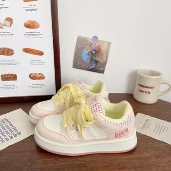 Дофаминовый хлеб маленькие белые туфли женские весна 2025 новые повседневные нишевые дышащие универсальные студенческие туфли на толстой подошве 35 бежевый