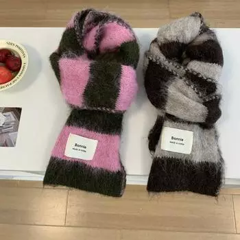 Дофаминовый полосатый вязаный шарф: 2024 Модный, высококачественный женский воротник-стойка для тепла и стиля