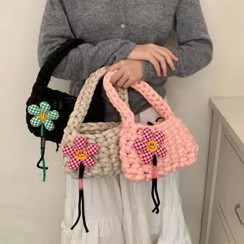 Дофаминовый смайлик цветок исландская шерстяная сумка своими руками ручная тканая сумка грубая шерстяная готовая сумка самодельная женская сумка белый