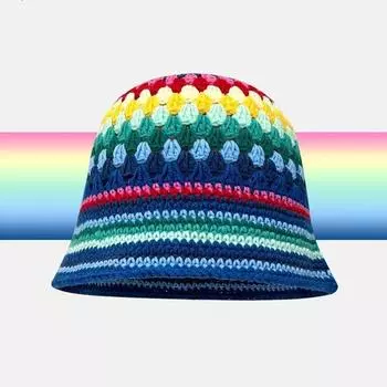 Дофаминовый ветер цвет полосатый вязаный рыбацкий шапка дети осень и зима белый универсальный ins шерстяная шапка прилив Size