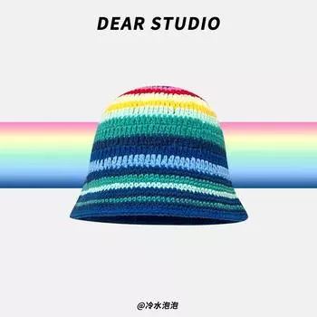 Дофаминовый ветер цвет полосатый вязаный шапка рыбака детская осень и зима белый универсальный вариант ins шерстяная шапка прилив M56-58cm