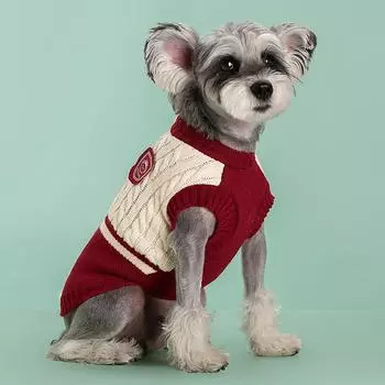 Dog autumn and winter warm clothes, college style pet clothes, color blocked sweaters, small and medium-sized dog and cat clothe M